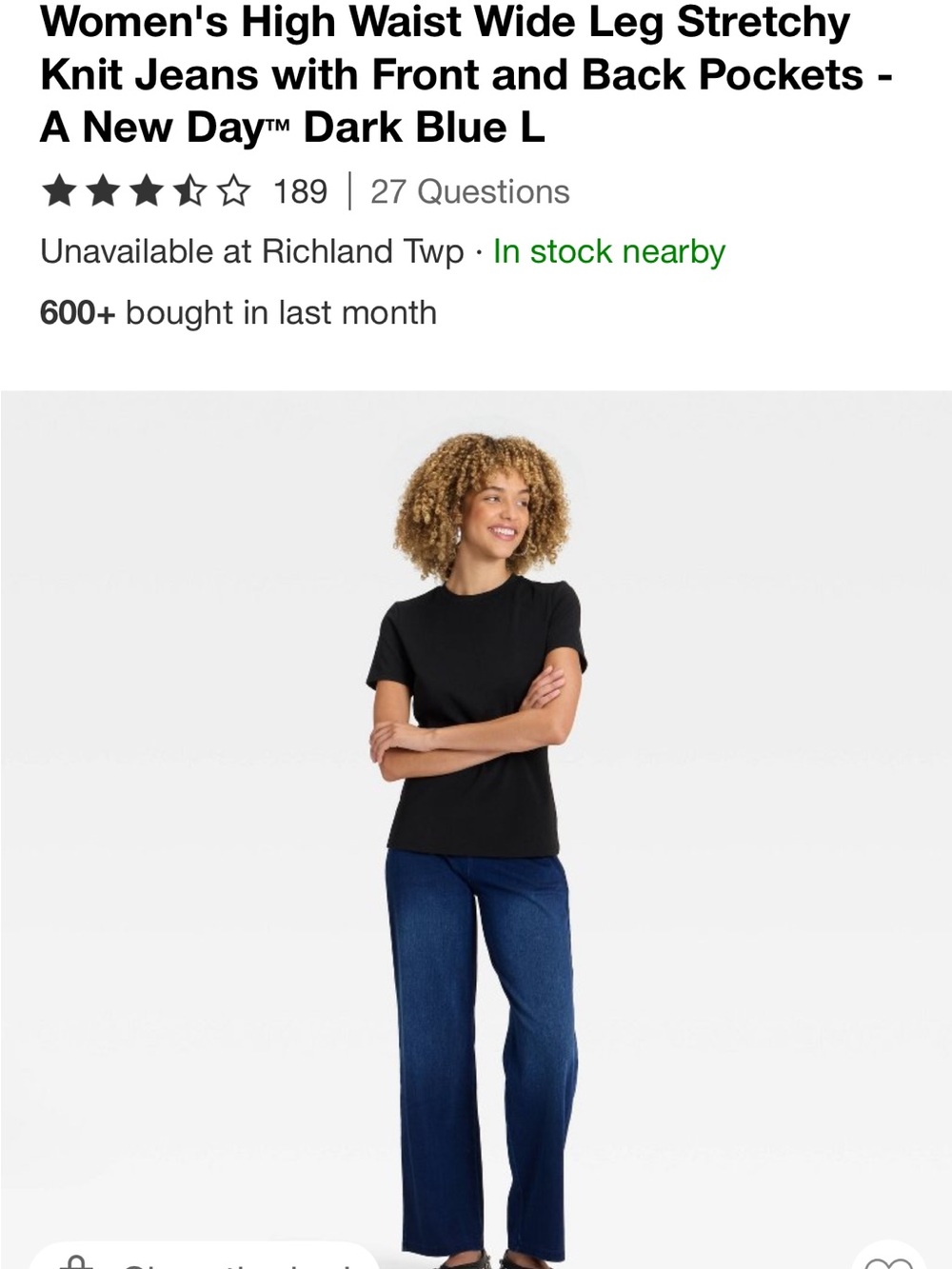 Women's High Waist Wide Leg Stretchy Knit Jeans Front Back Pockets A New Day